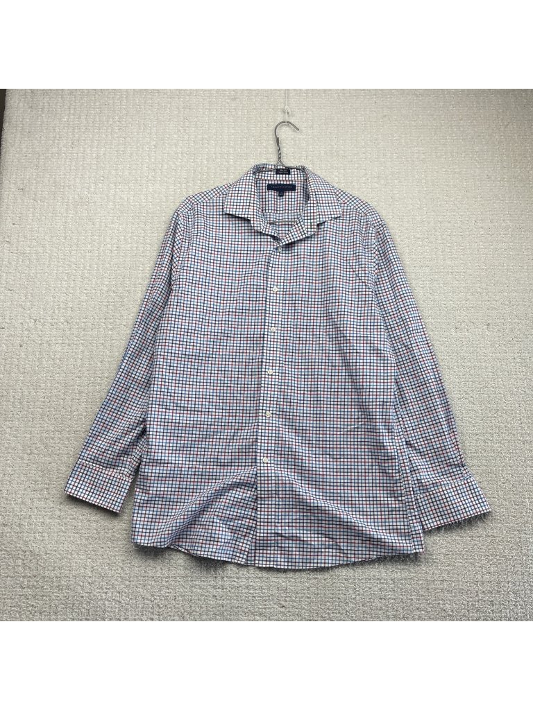 Tommy Hilfiger Button Down Slim Fit Mens Size 16 Red / Blue Gingham Preppy